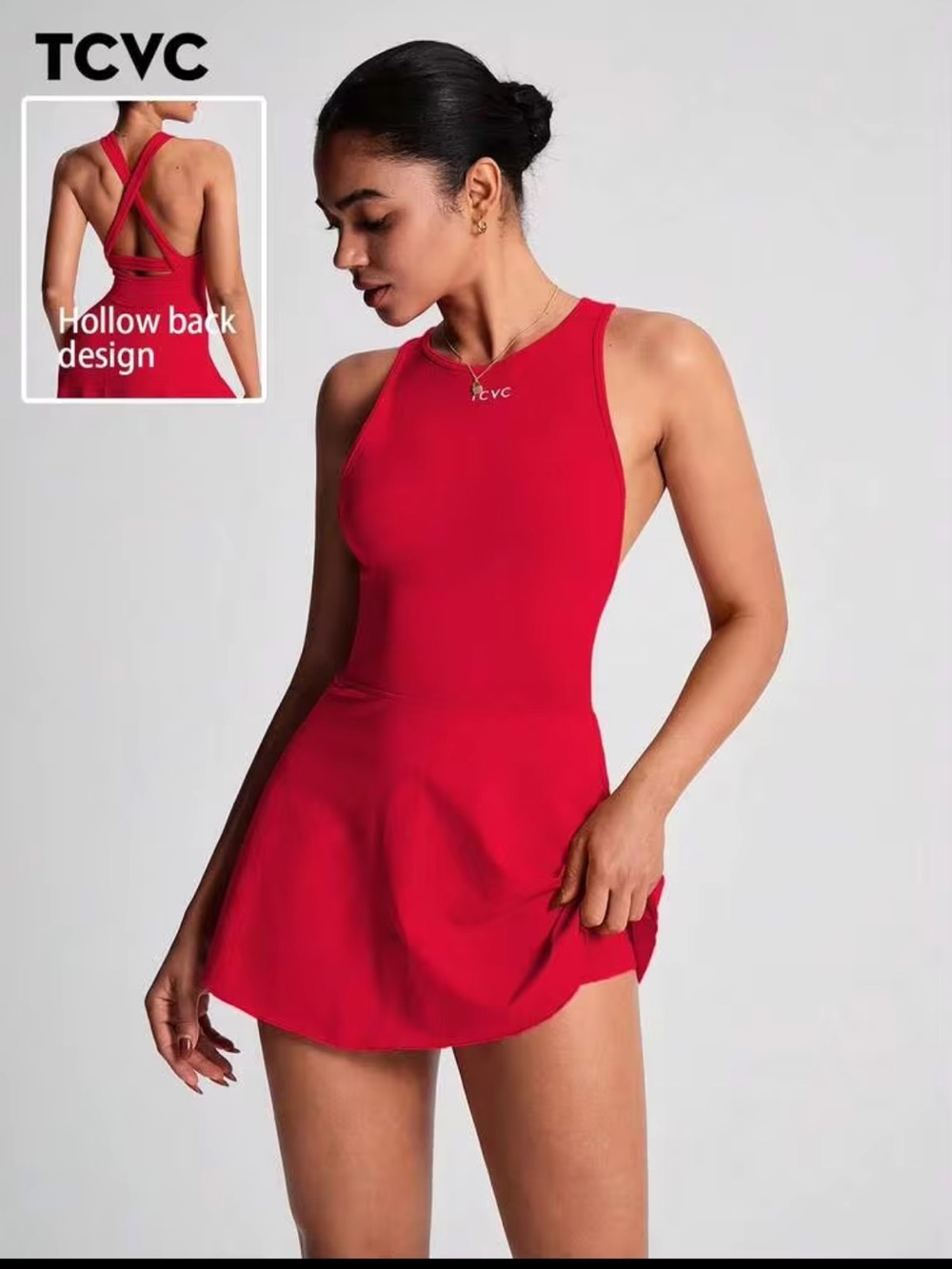 Shein Red Shaping Criss Cross Back Sports Dress with Safety Shorts